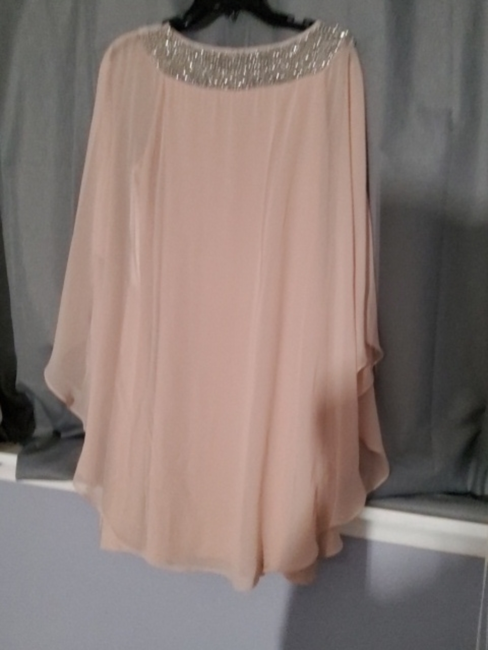 Xscape Blush Pink Chiffon A-Line Dress with Jeweled Neckline